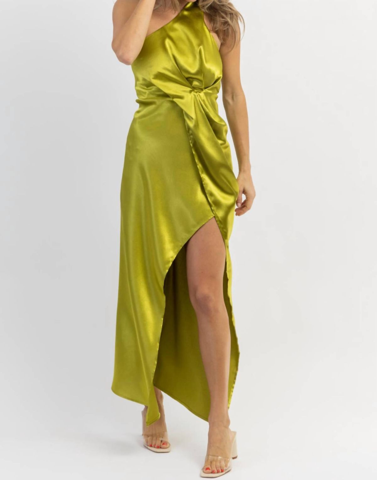 Style 1-3008023288-2696 LENA Size L One Shoulder Green Cocktail Dress on Queenly