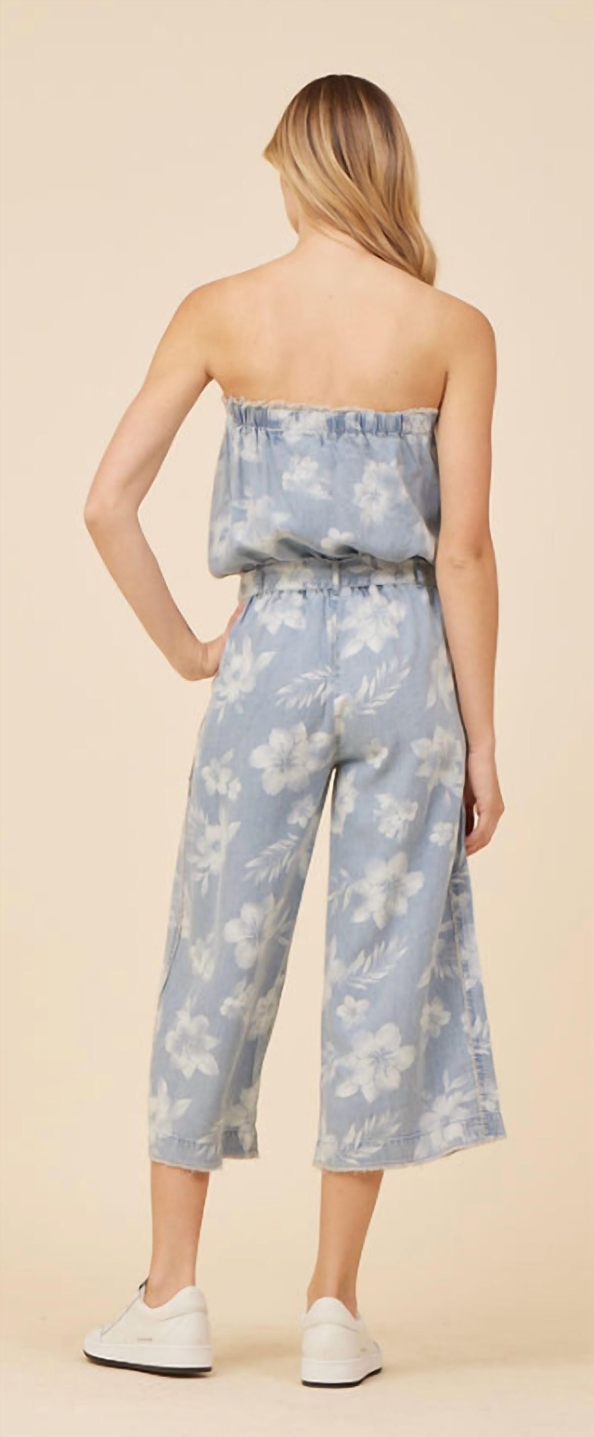 Style 1-3029695228-2791 Vintage Havana Size L Strapless Sequined Blue Formal Jumpsuit on Queenly