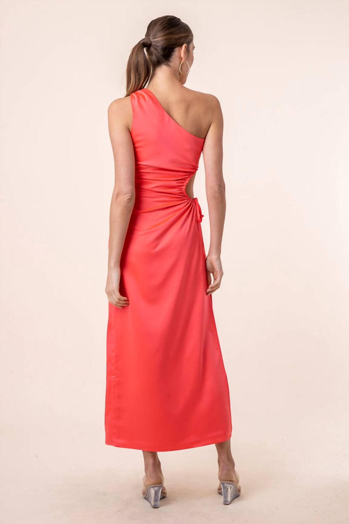 Style 1-3048107427-2901 line and dot Size M Wedding Guest Sequined Coral Side Slit Dress on Queenly