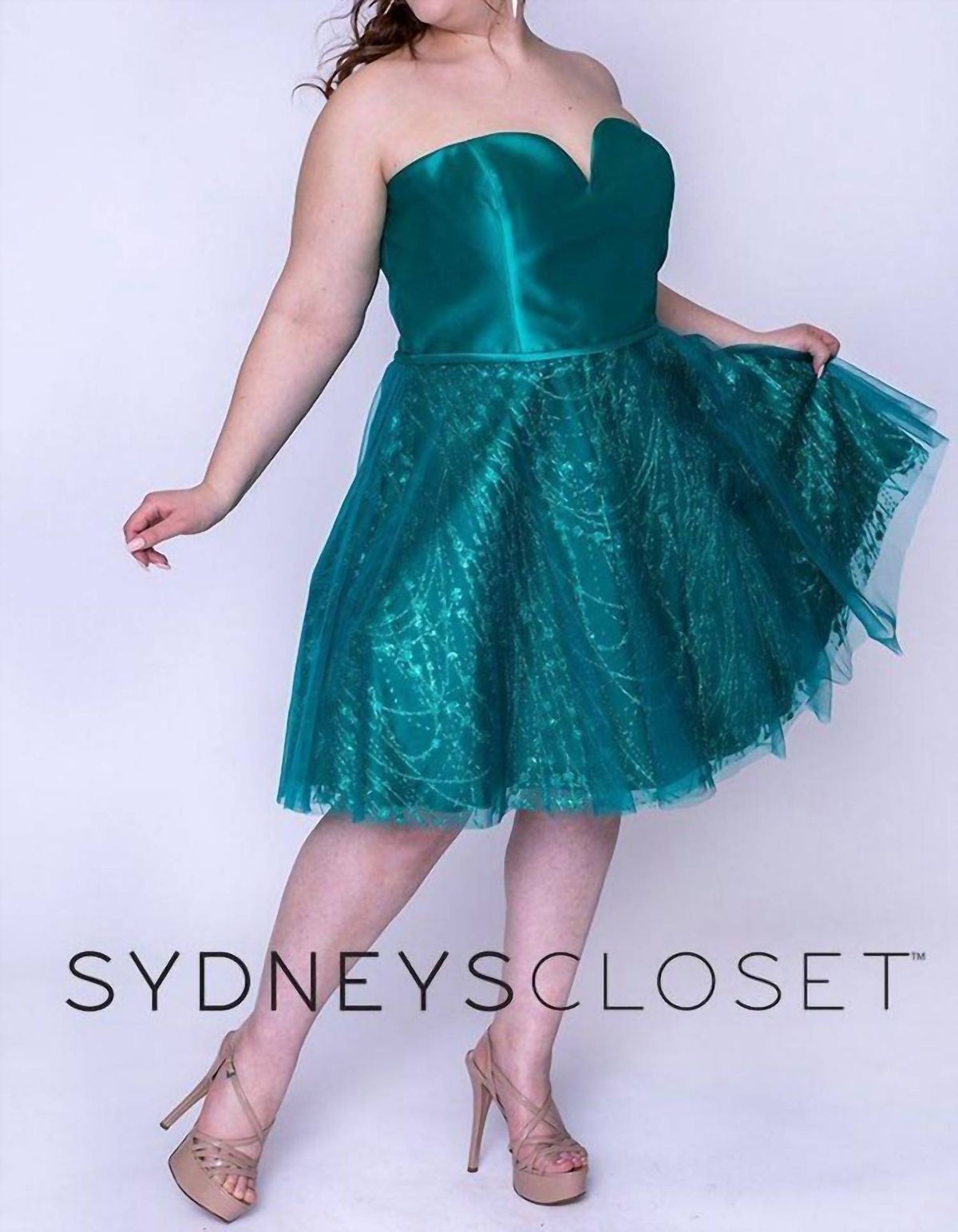 Style 1-3128916153-770 Sydney's Closet Plus Size 26 Strapless Satin Emerald Green Cocktail Dress on Queenly