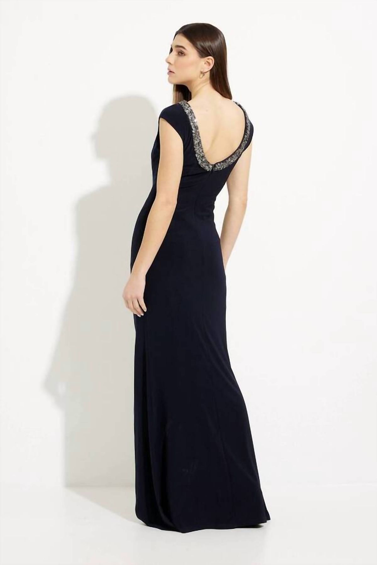 Style 1-3158992536-238 Joseph Ribkoff Size 12 Navy Blue Side Slit Dress on Queenly