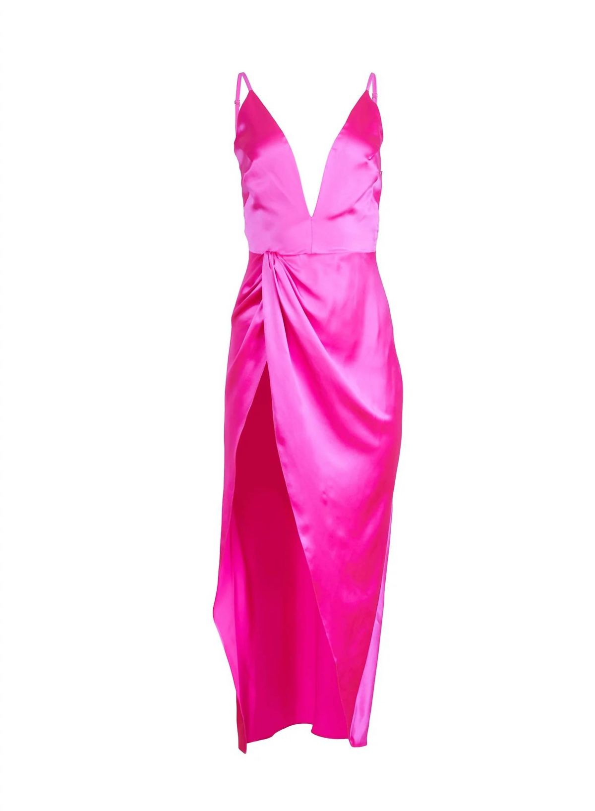 Style 1-3393943617-1498 Fleur Du Mal Size 4 Plunge Satin Pink Side Slit Dress on Queenly