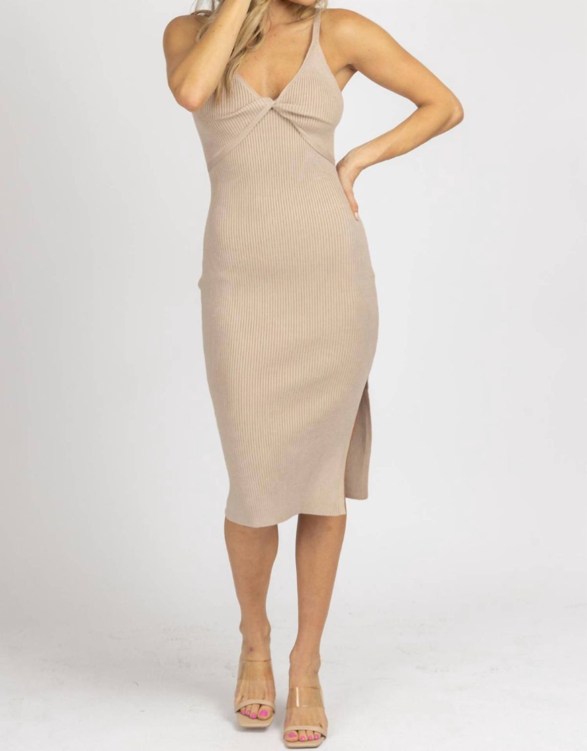 Style 1-3502802406-2696 Hem & Thread Size L Nude Cocktail Dress on Queenly