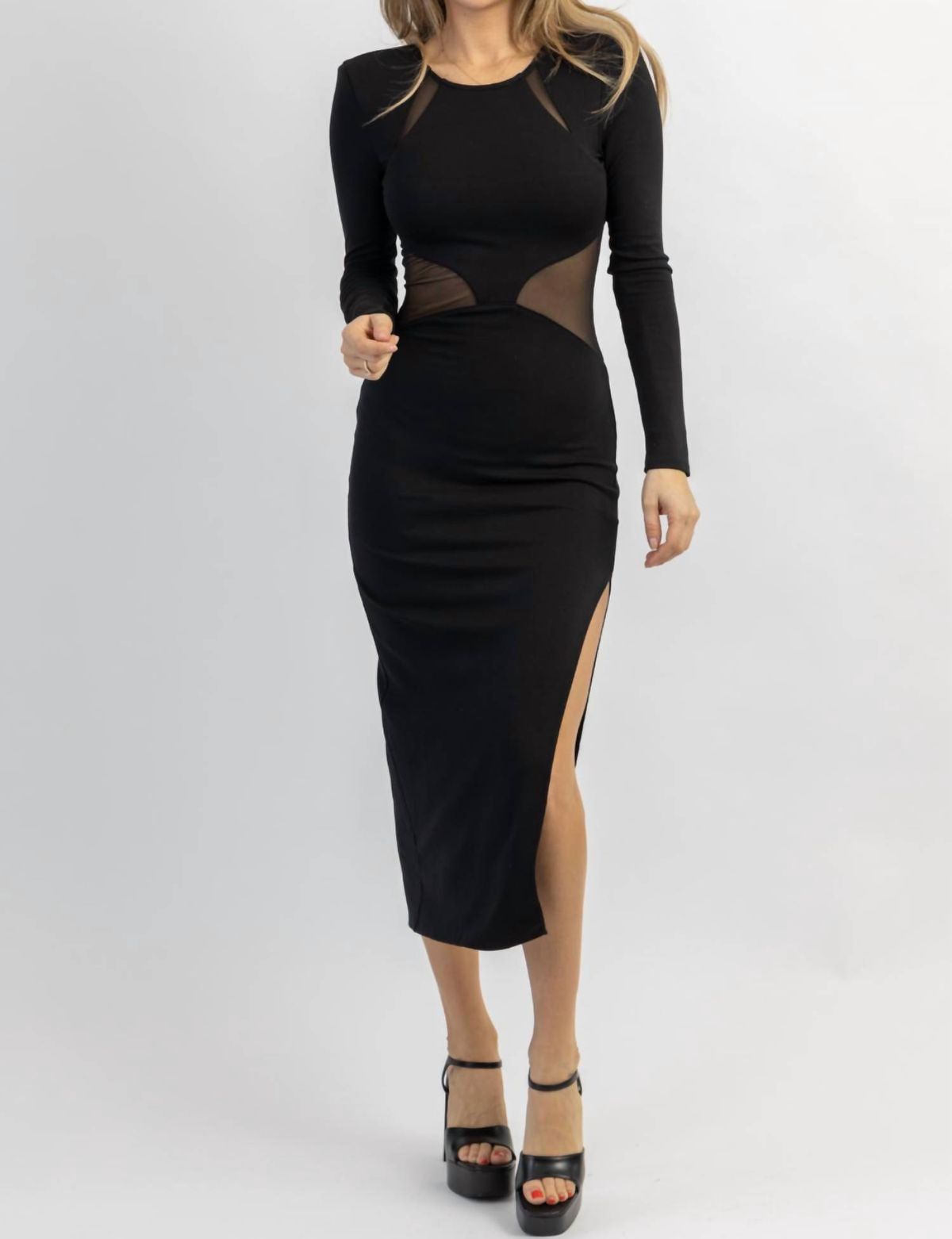 Style 1-3510543416-2696 Fore Size L Long Sleeve Sheer Black Cocktail Dress on Queenly