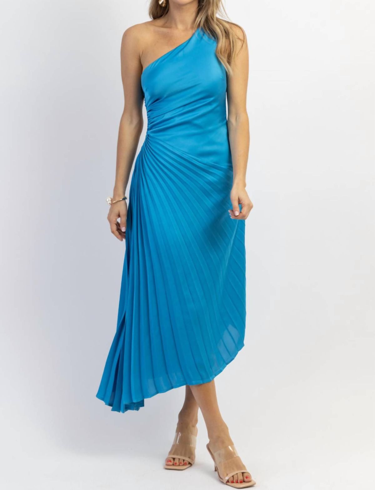 Style 1-3840266956-2696 Fore Size L One Shoulder Blue Floor Length Maxi on Queenly