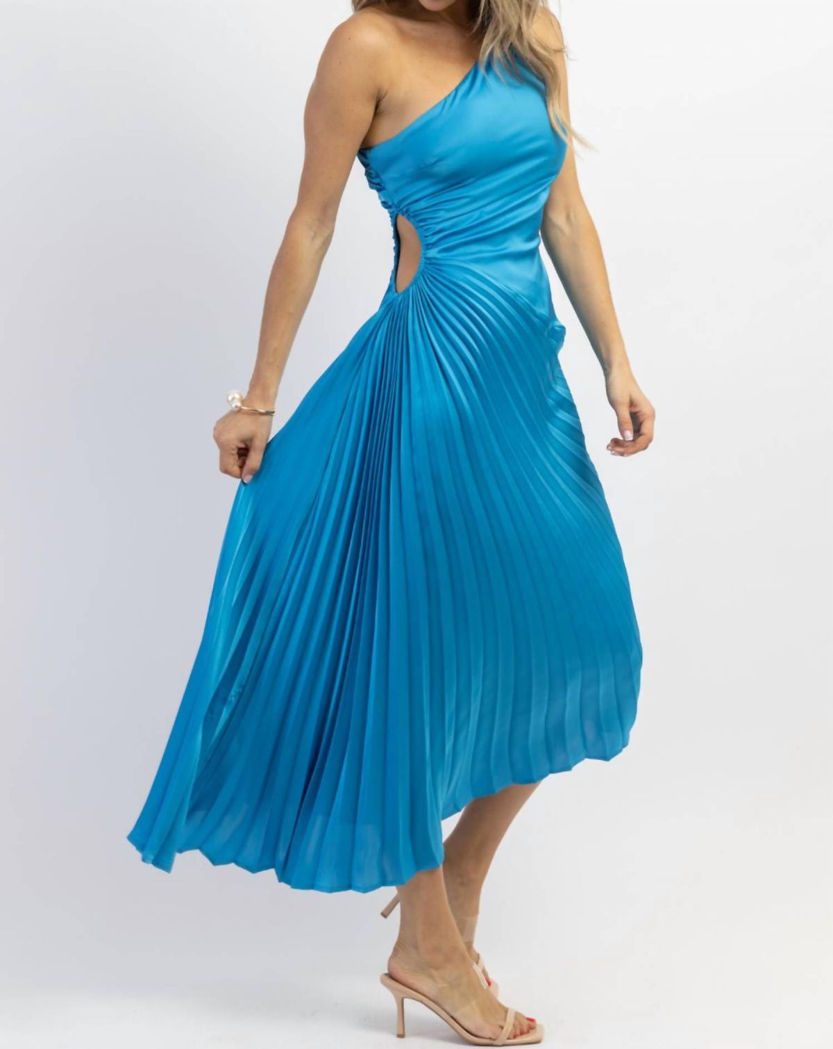 Style 1-3840266956-2696 Fore Size L One Shoulder Blue Floor Length Maxi on Queenly