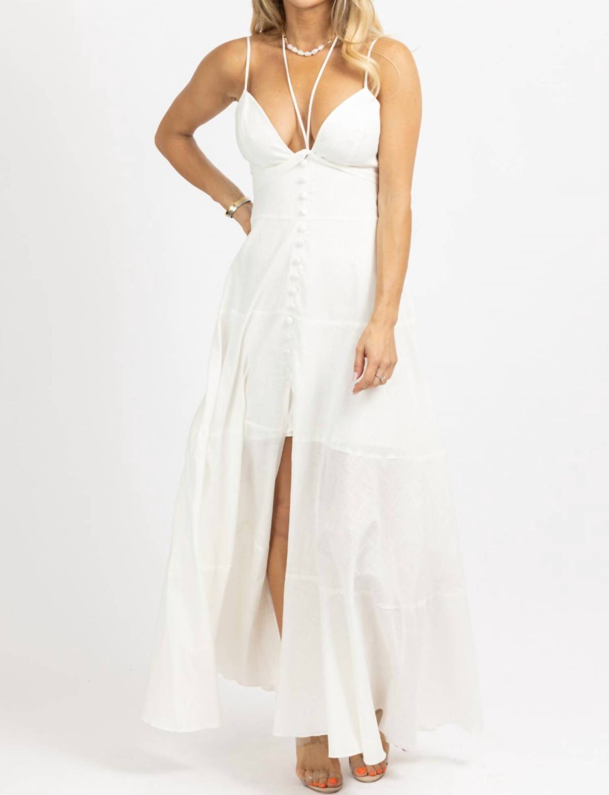 Style 1-3851145792-2696 LUXXEL Size L Halter White Side Slit Dress on Queenly