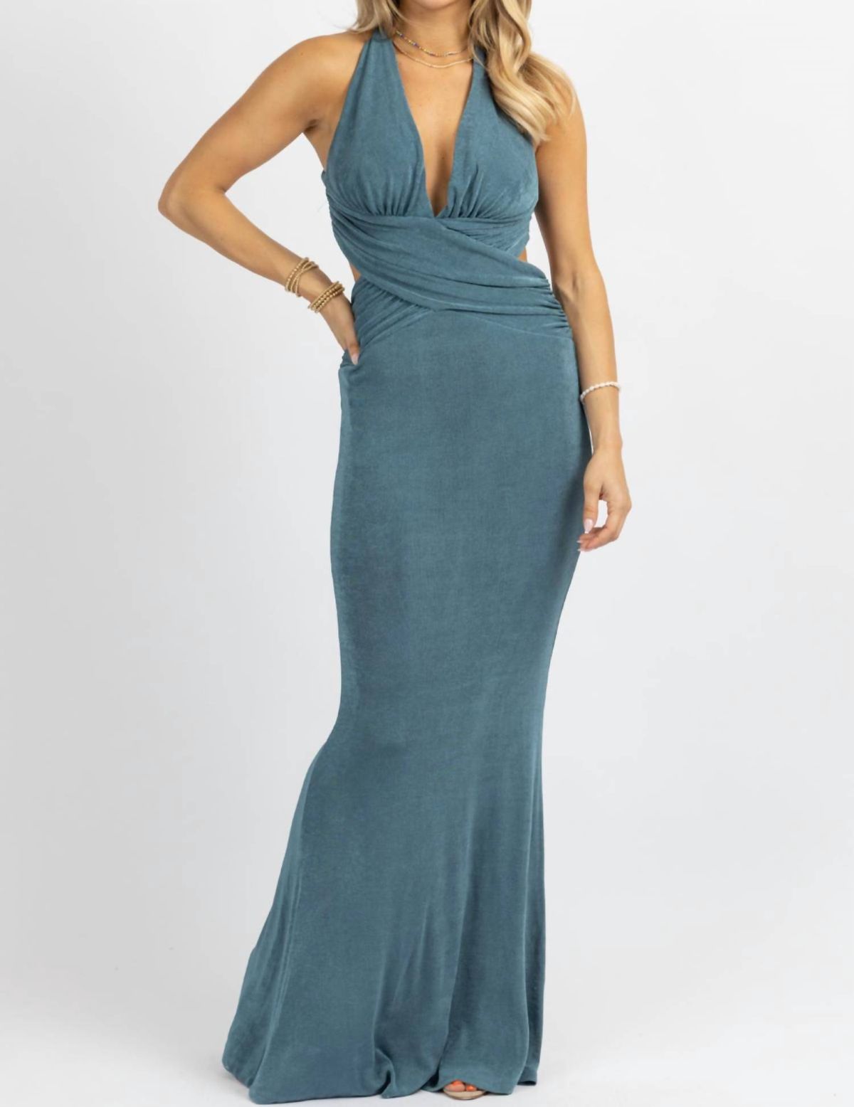 Style 1-4132554597-2696 LUXXEL Size L Blue Floor Length Maxi on Queenly