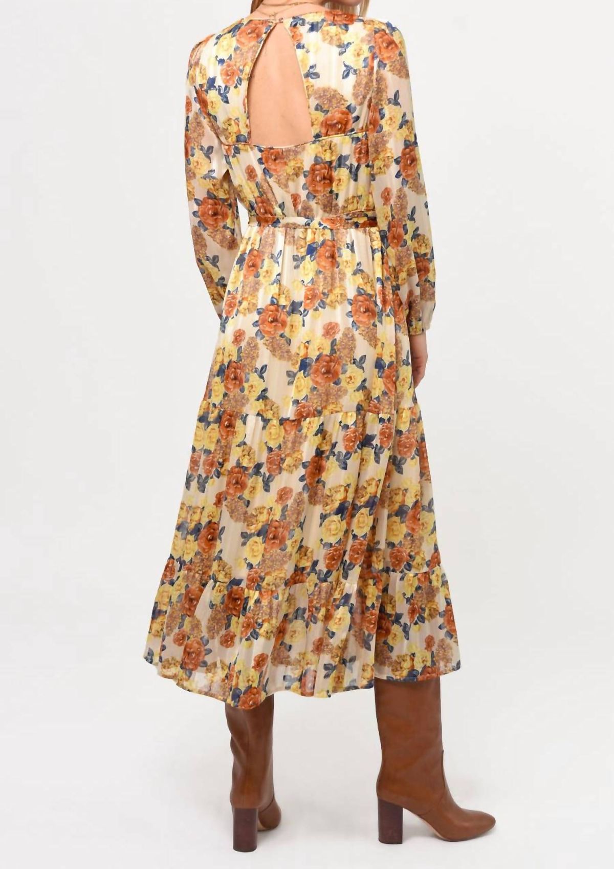 Style 1-4155658144-2901 GREYLIN Size M Long Sleeve Floral Yellow Cocktail Dress on Queenly