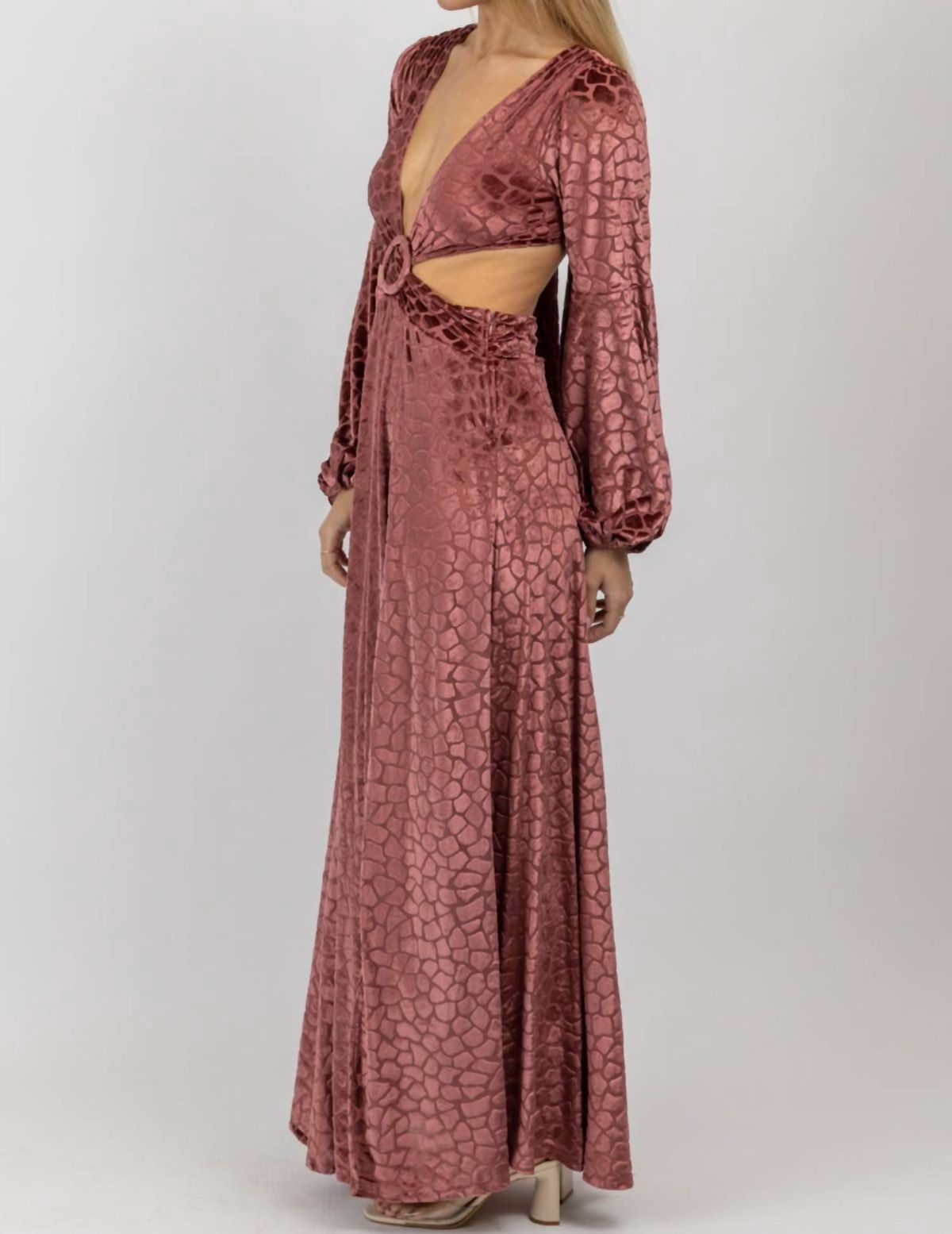 Style 1-733869085-2696 LUXXEL Size L Long Sleeve Velvet Red Floor Length Maxi on Queenly