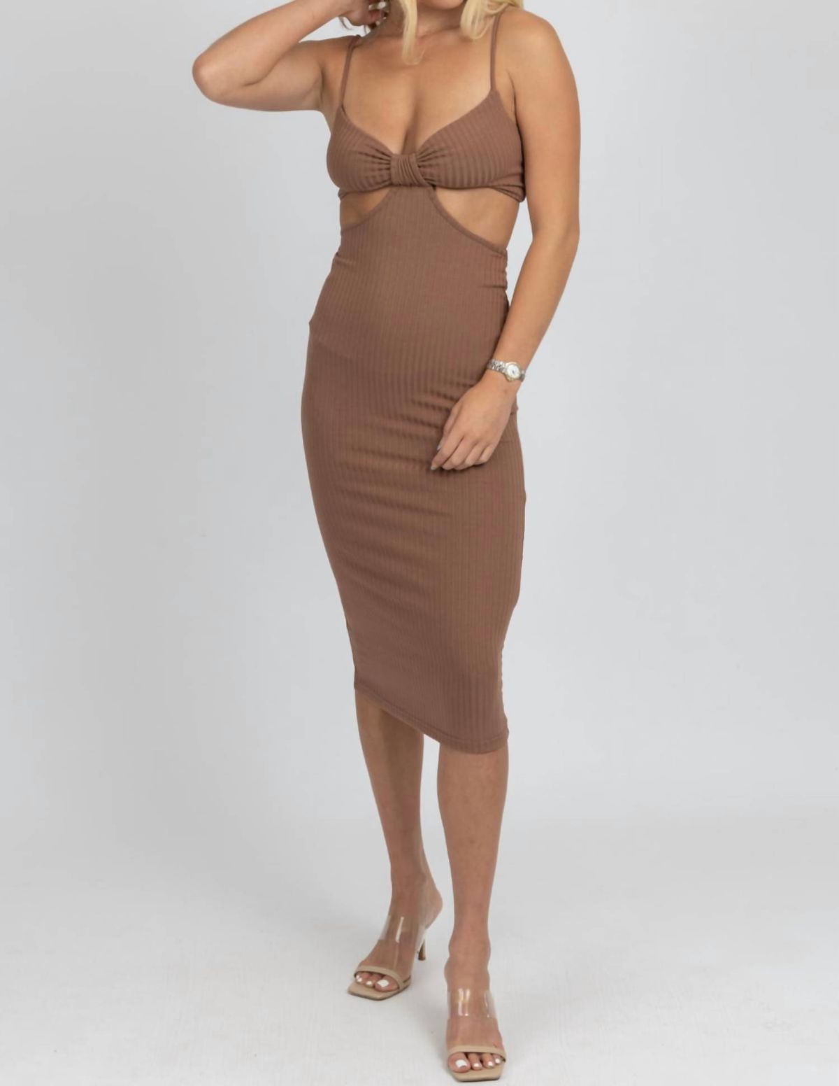 Style 1-907600723-2696 ENDLESS BLU. Size L Brown Cocktail Dress on Queenly