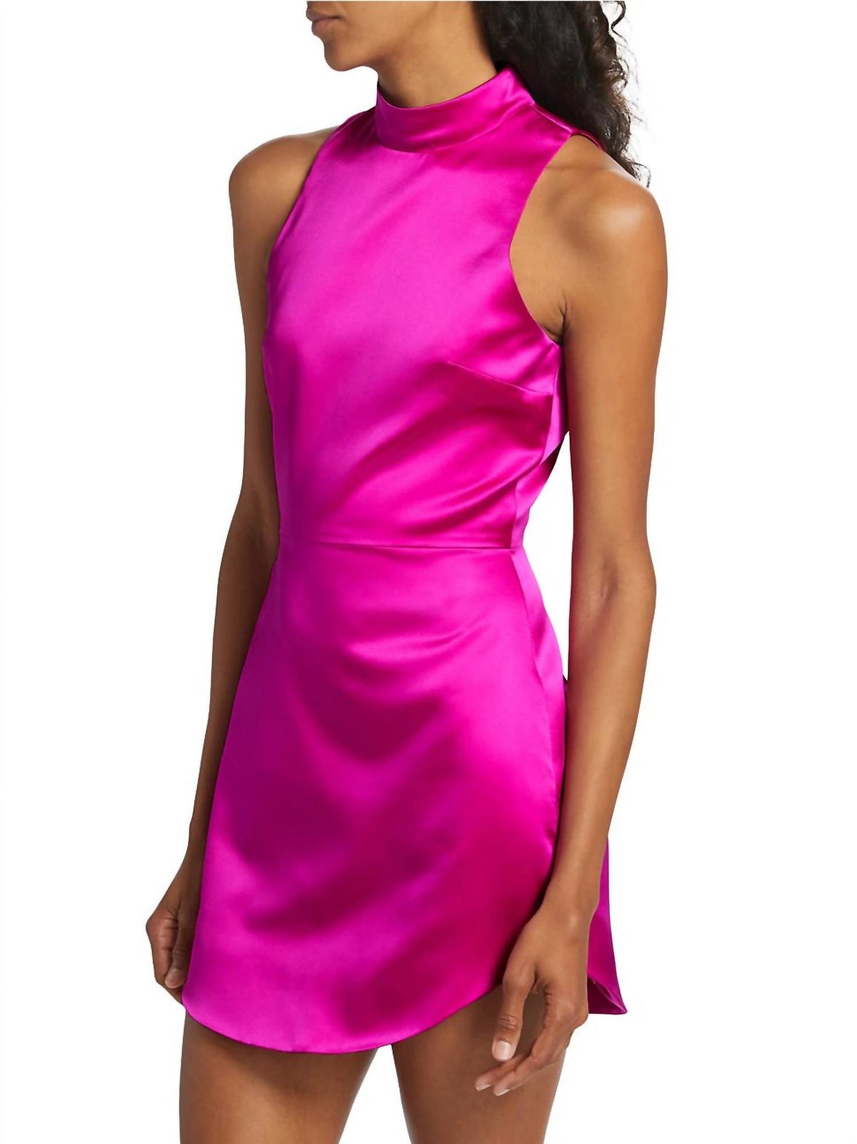 Style 1-933745099-3855 Amanda Uprichard Size XS High Neck Satin Pink Cocktail Dress on Queenly