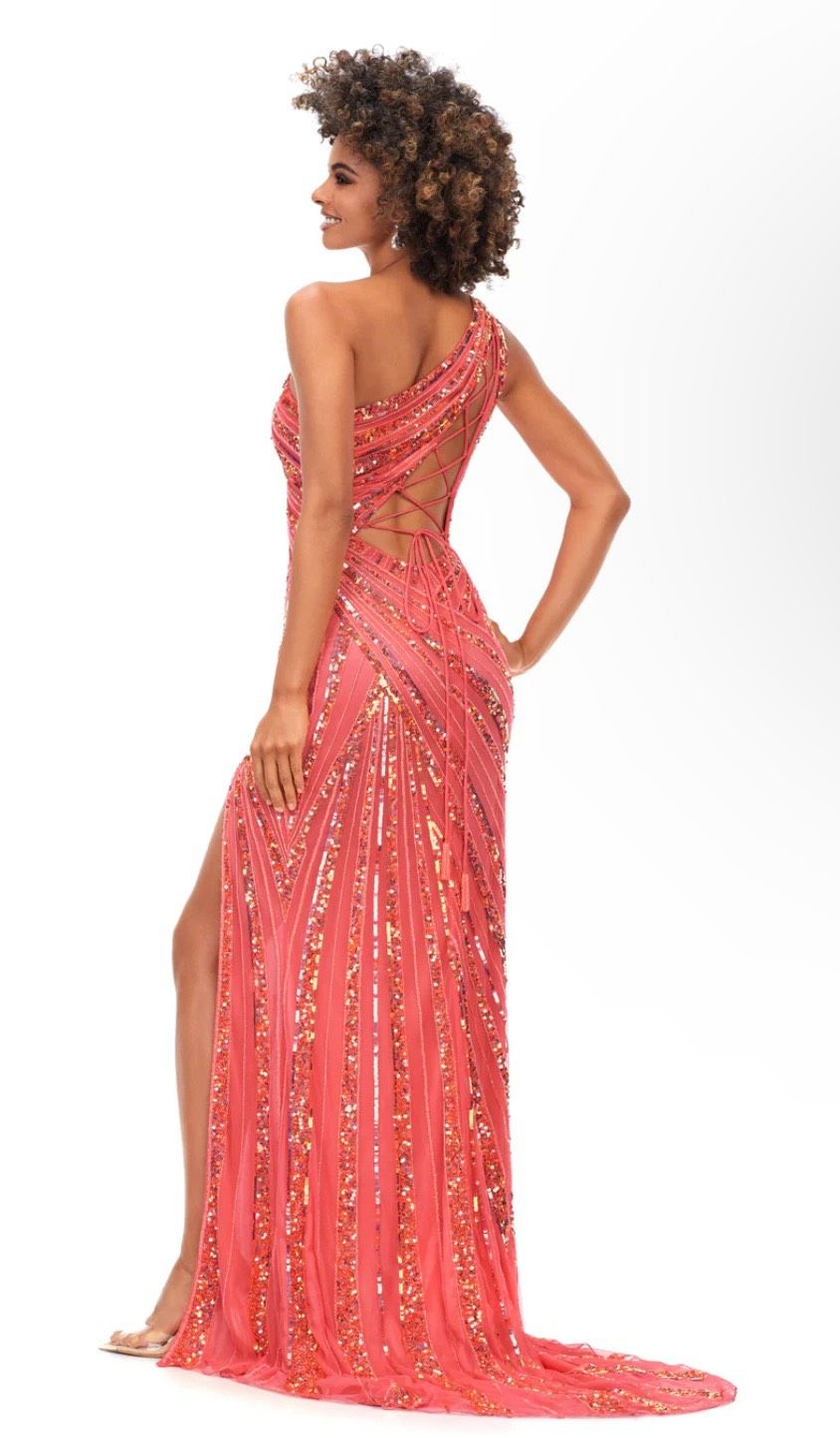 Style 11244 Ashley Lauren Size 6 Prom One Shoulder Pink Side Slit Dress on Queenly