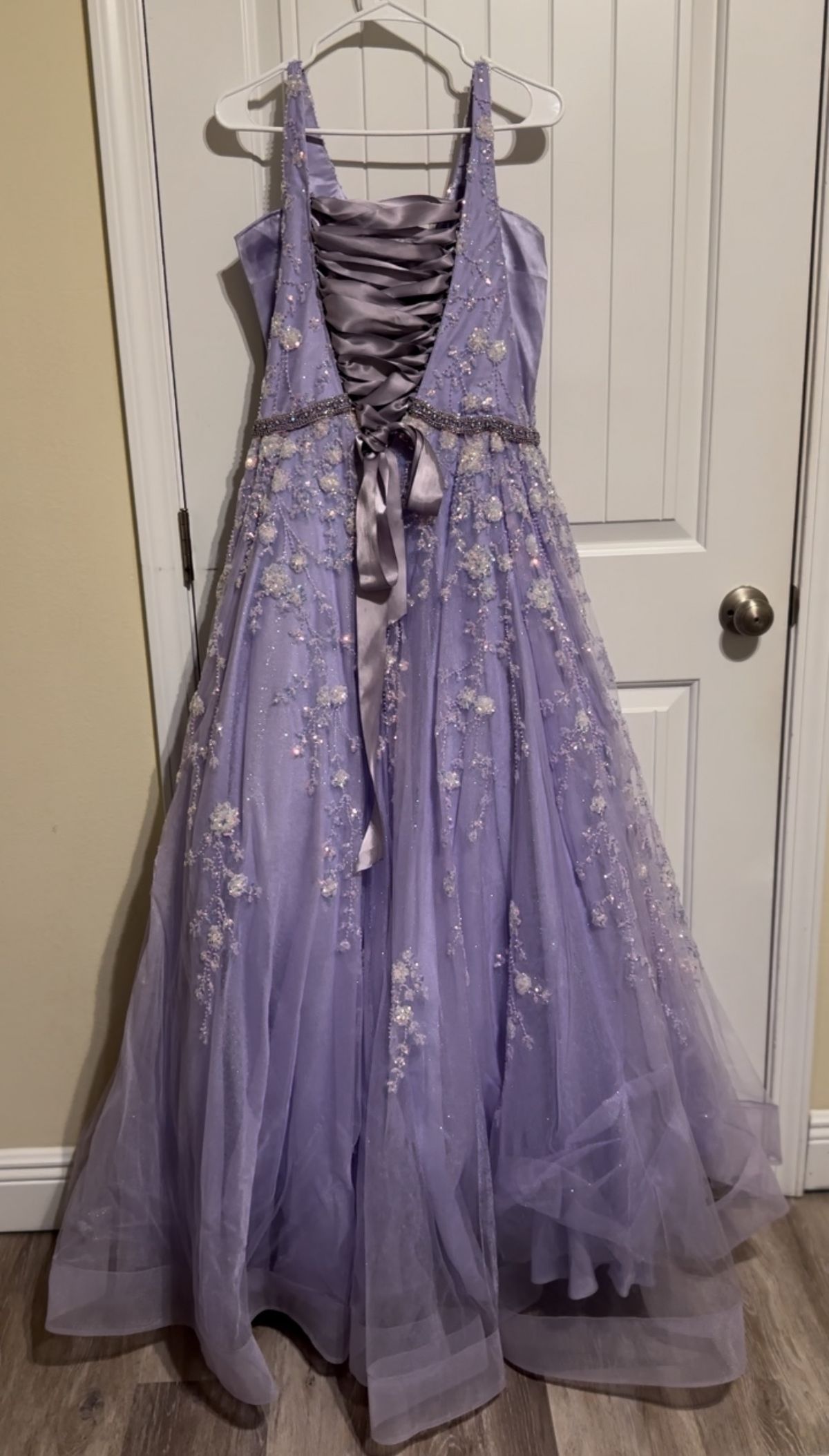 Amarra Size 12 Prom Plunge Purple Ball Gown on Queenly