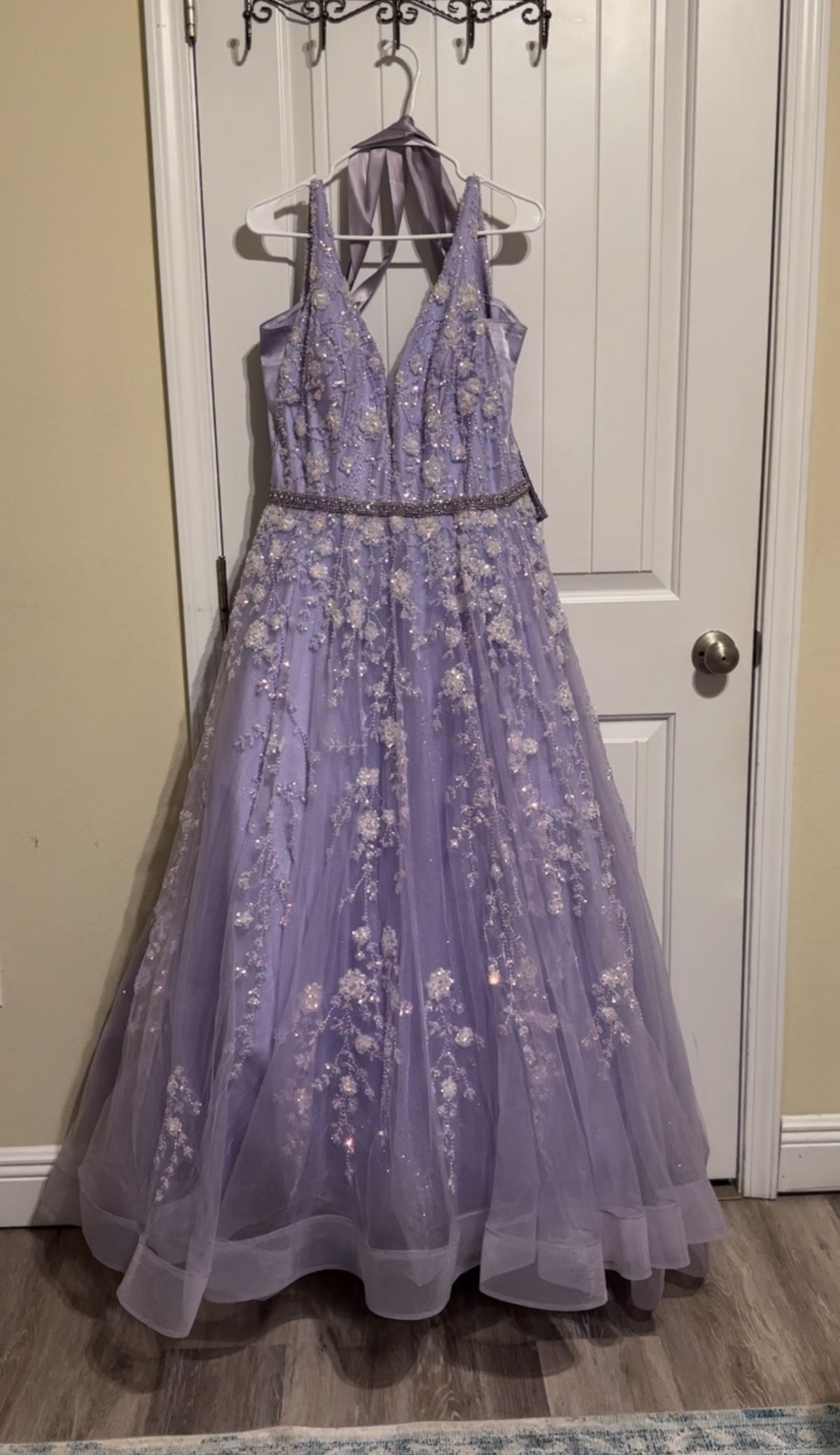 Amarra Size 12 Prom Plunge Purple Ball Gown on Queenly