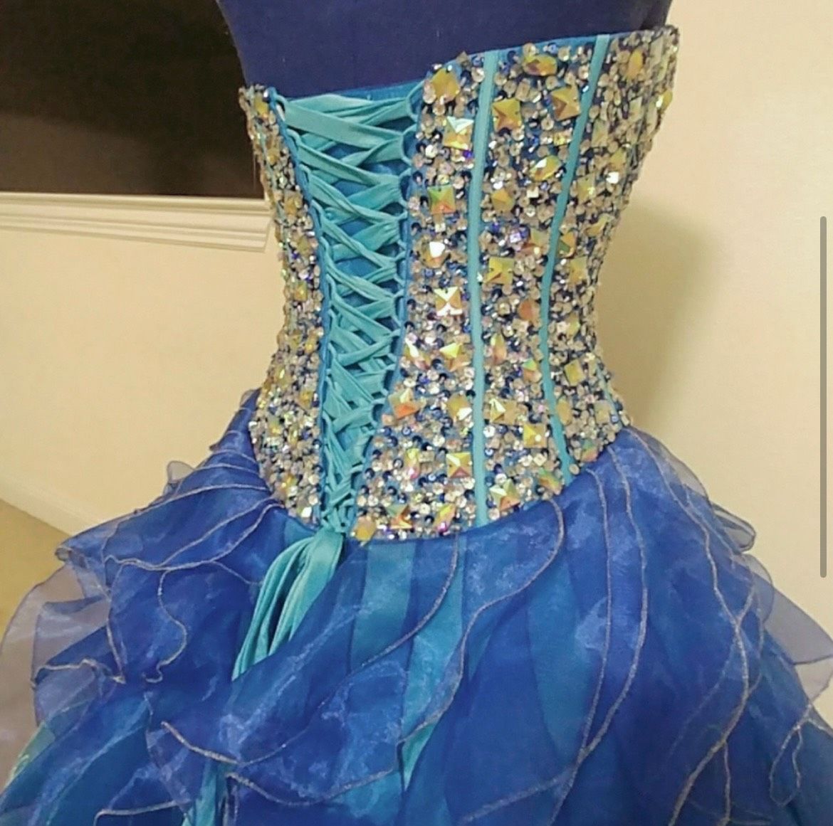 Size 4 Strapless Blue Ball Gown on Queenly