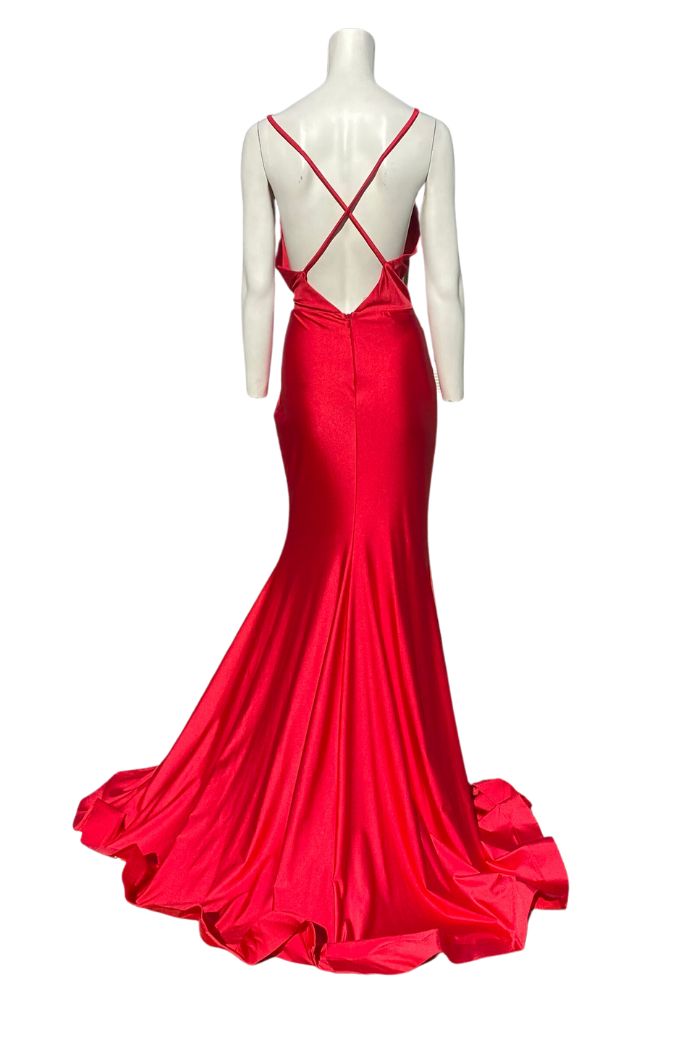 Style 374 Jessica Angel Size 8 Red Side Slit Dress on Queenly