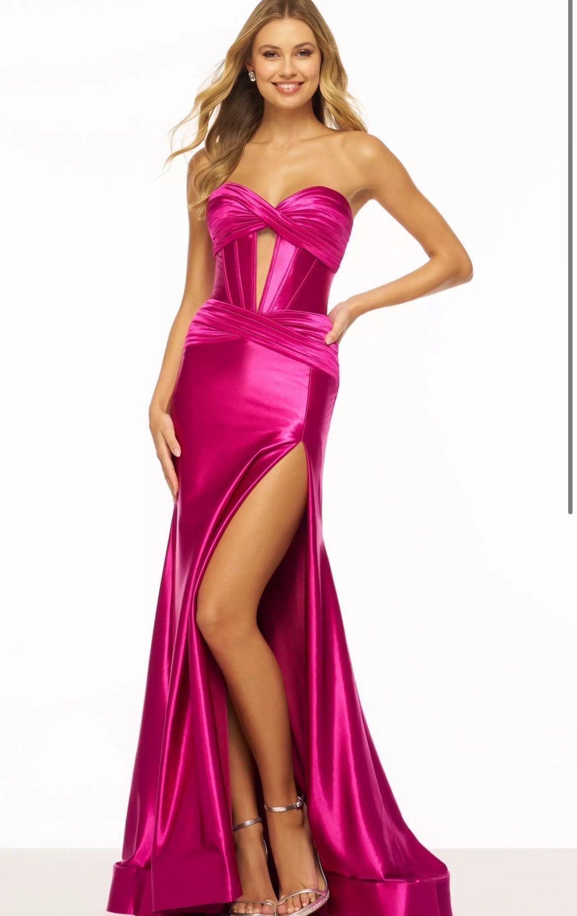 Style 56161 Sherri Hill Size 6 Prom Strapless Pink Side Slit Dress on Queenly