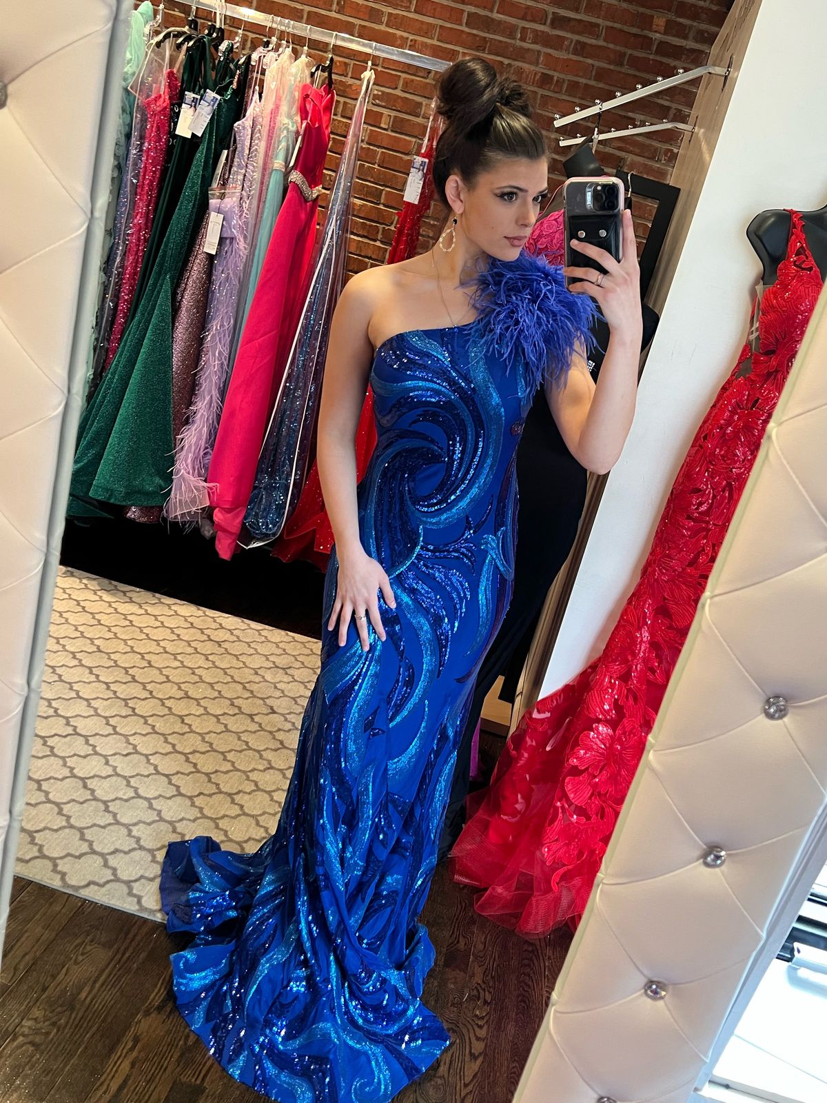 Style 32596 Jovani Size S Prom One Shoulder Blue Mermaid Dress on Queenly
