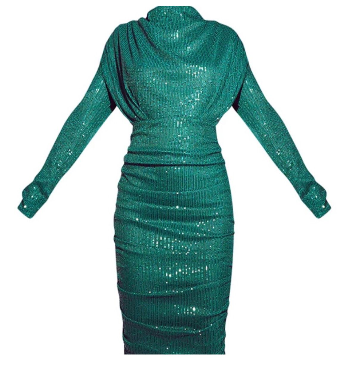 Pretty Little Thing Size 8 Homecoming Long Sleeve Emerald Green Cocktail Dress on Queenly