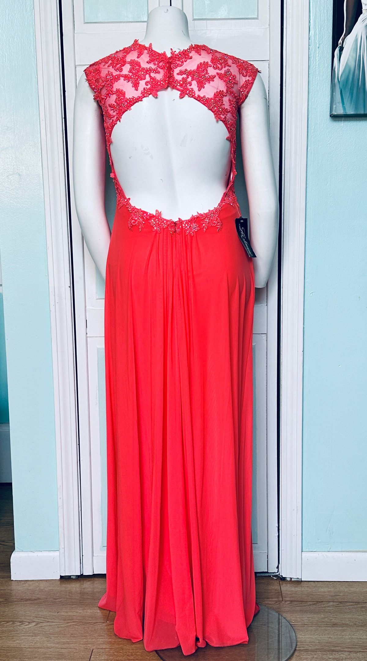 Style 20844 La Femme Size 12 Prom Cap Sleeve Orange A-line Dress on Queenly