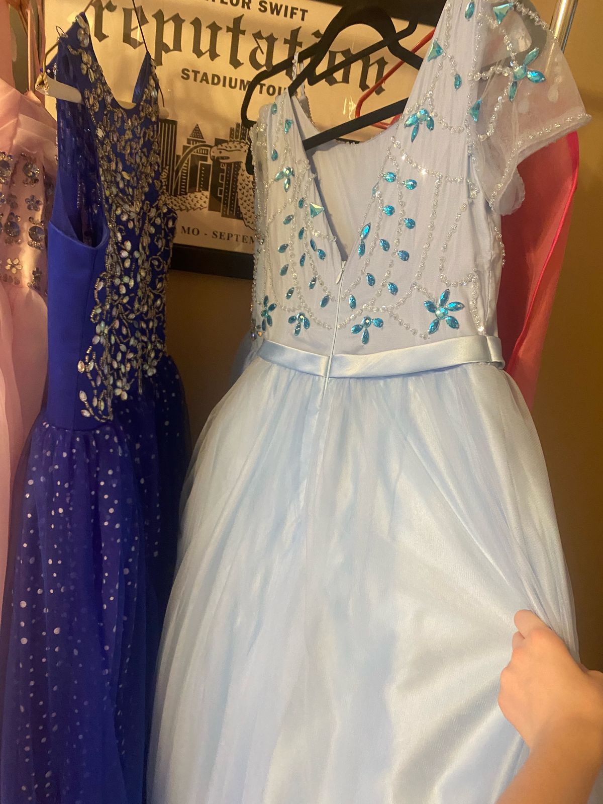 Girls Size 14 Pageant Sequined Blue Ball Gown on Queenly