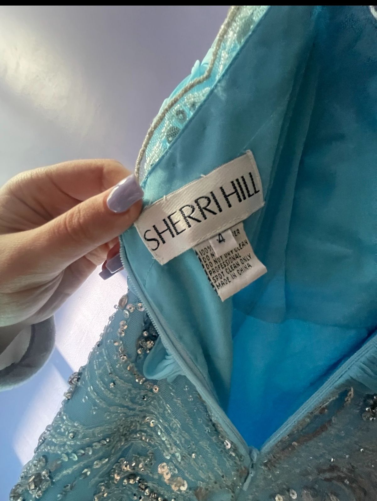 Style 21036 Sherri Hill Size 4 Prom Cap Sleeve Sequined Light Blue Mermaid Dress on Queenly