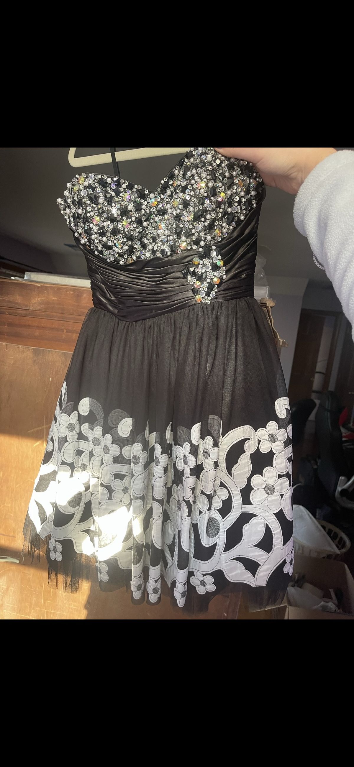 Jovani Size 2 Prom Strapless Lace Black Cocktail Dress on Queenly