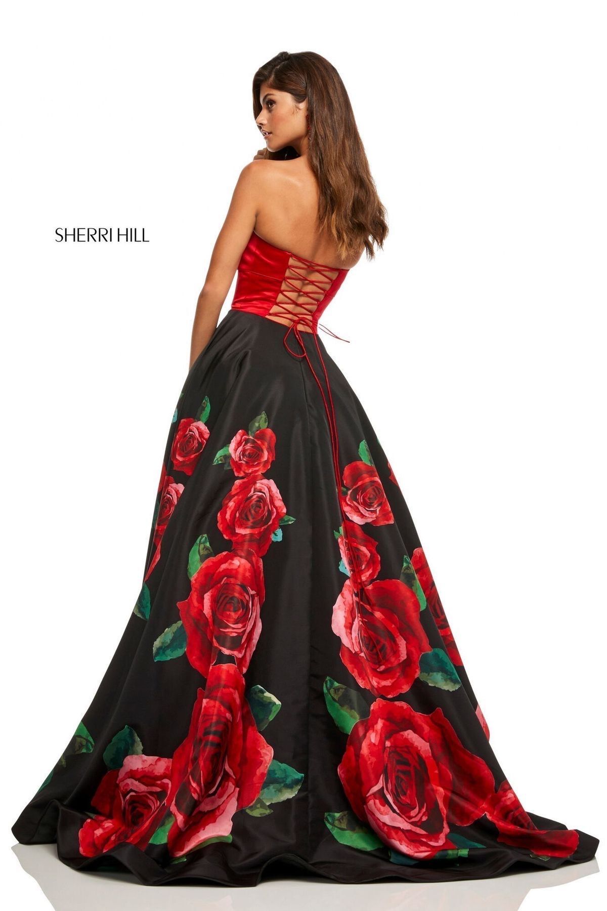Style 52722 Sherri Hill Size 6 Prom Strapless Floral Multicolor Ball Gown on Queenly