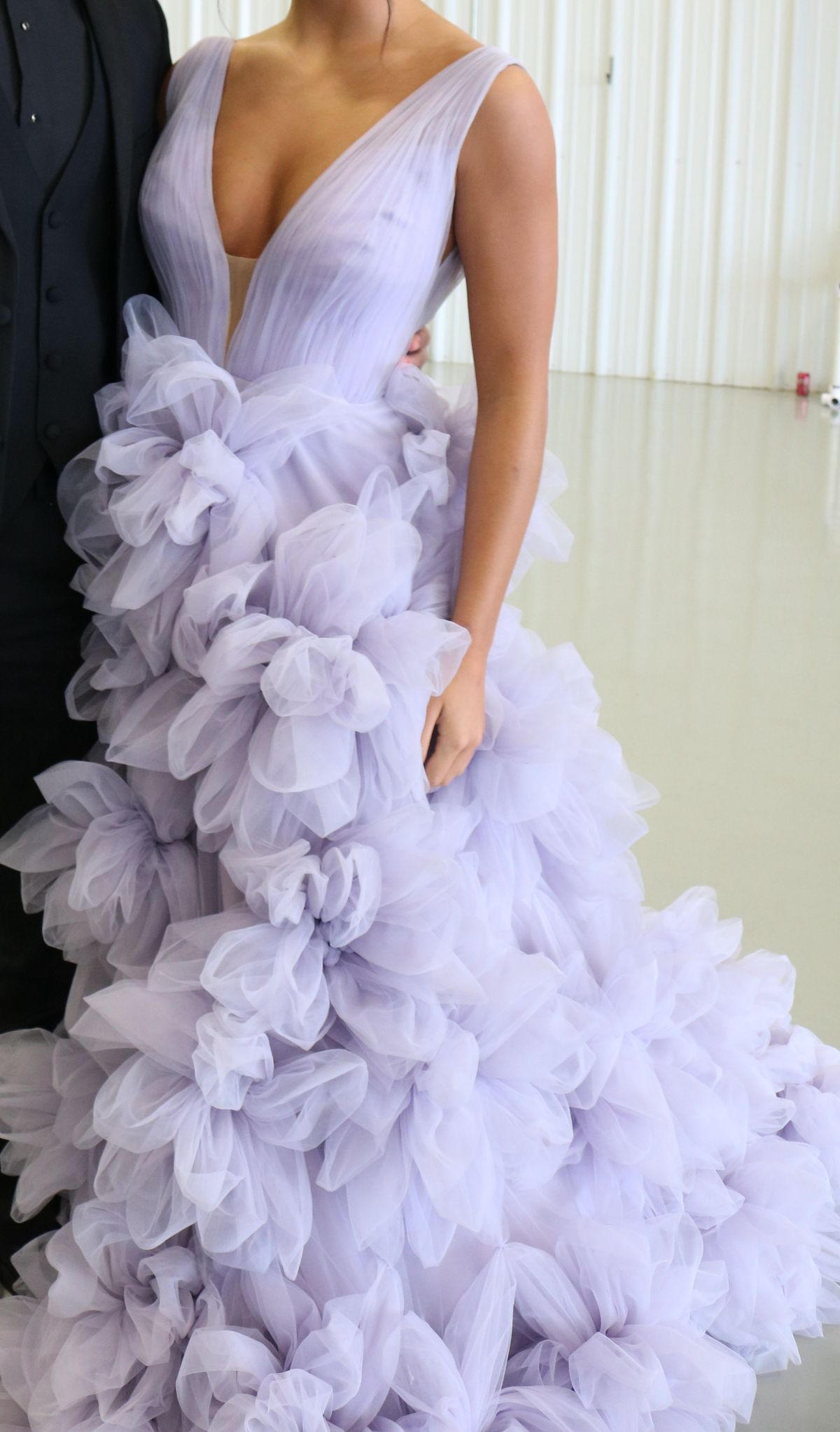 Style 98257 Tarik Ediz Size 2 Prom Plunge Light Purple Ball Gown on Queenly