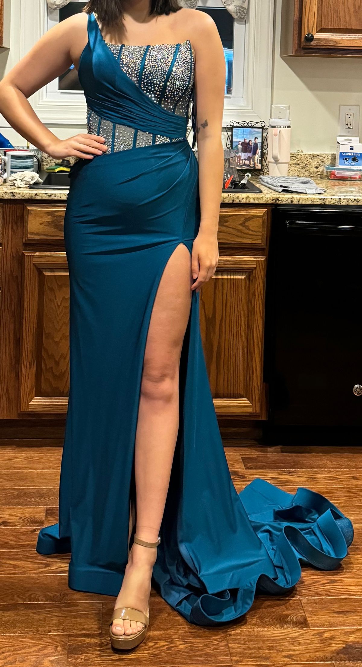 Style 11617 Ashley Lauren Size 10 Prom One Shoulder Sequined Royal Blue Side Slit Dress on Queenly