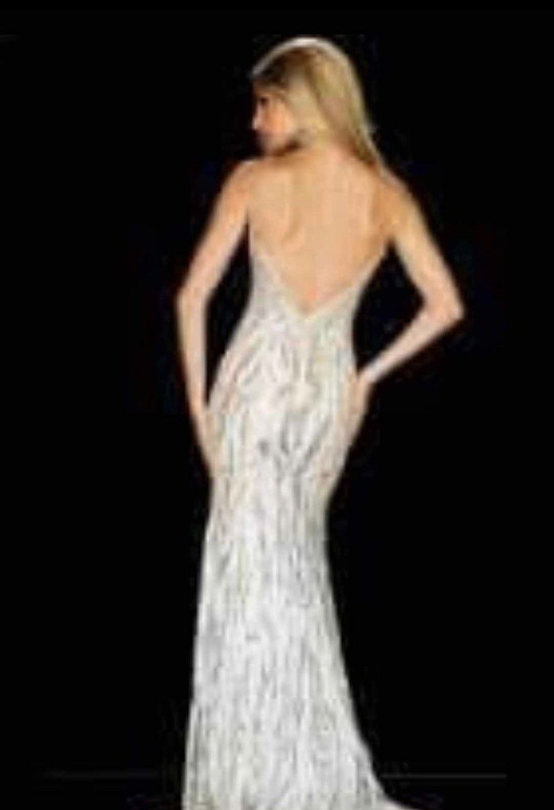 Sherri Hill Size 4 Prom Sequined White Side Slit Dress on Queenly