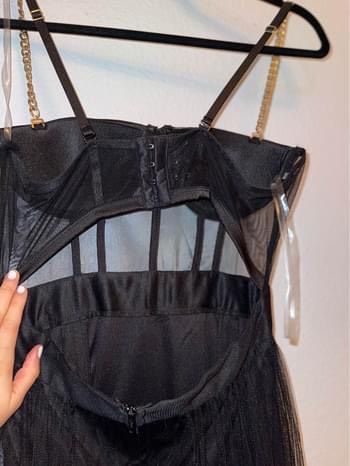 Windsor Size 8 Prom Plunge Sheer Black A-line Dress on Queenly