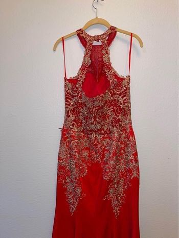 Size 8 Prom High Neck Lace Red Mermaid Dress on Queenly