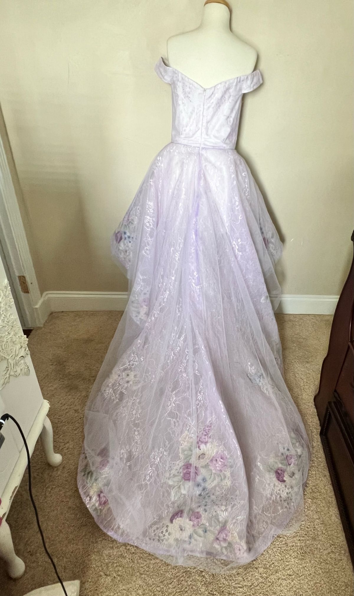 Blush Prom Size 4 Wedding Guest Off The Shoulder Lace Purple Dress With Train on Queenly