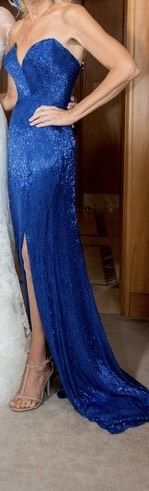 Sherri Hill Size 2 Prom Strapless Sequined Blue Side Slit Dress on Queenly