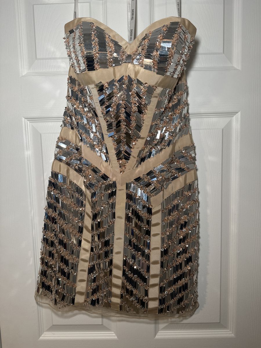 Sherri Hill Size 8 Prom Strapless Sequined Nude Cocktail Dress on Queenly