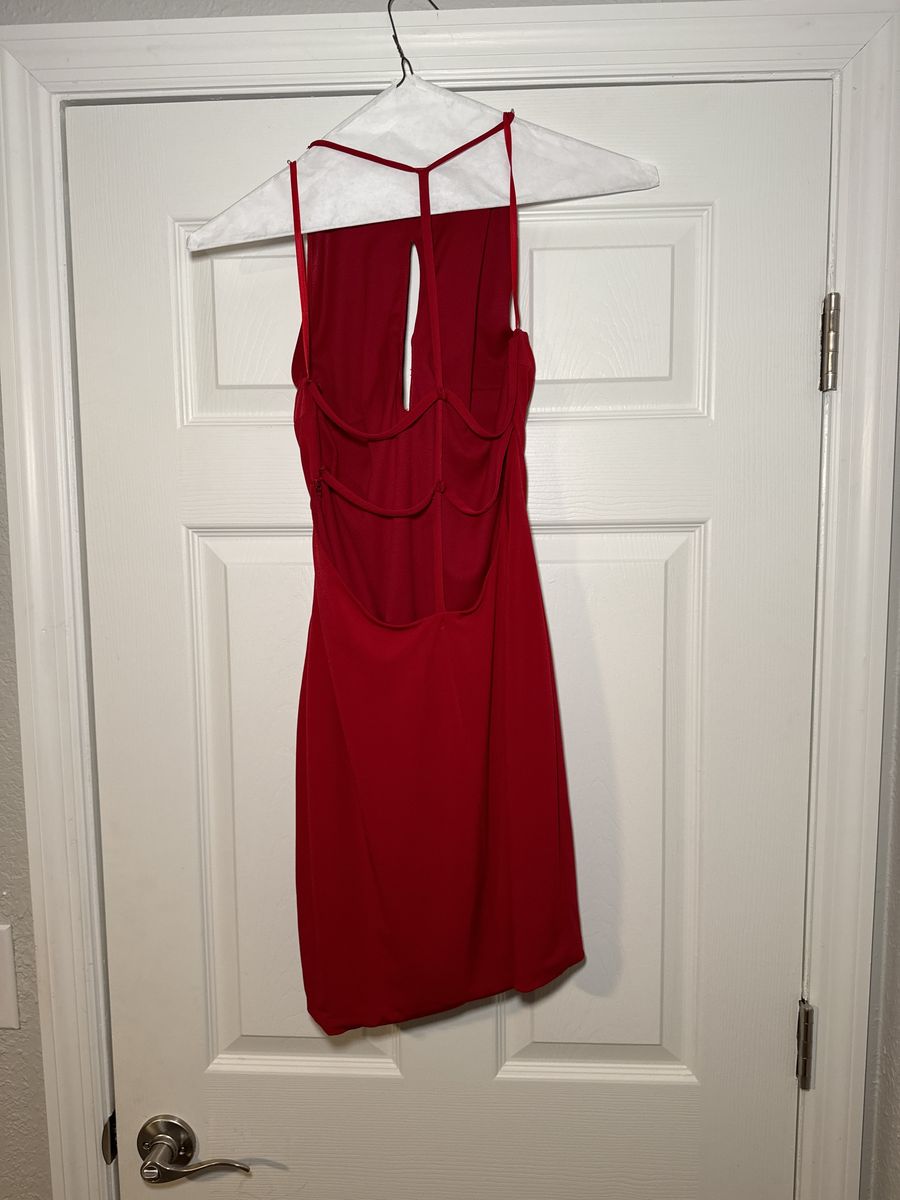 Jovani Size 4 Homecoming High Neck Red Cocktail Dress on Queenly
