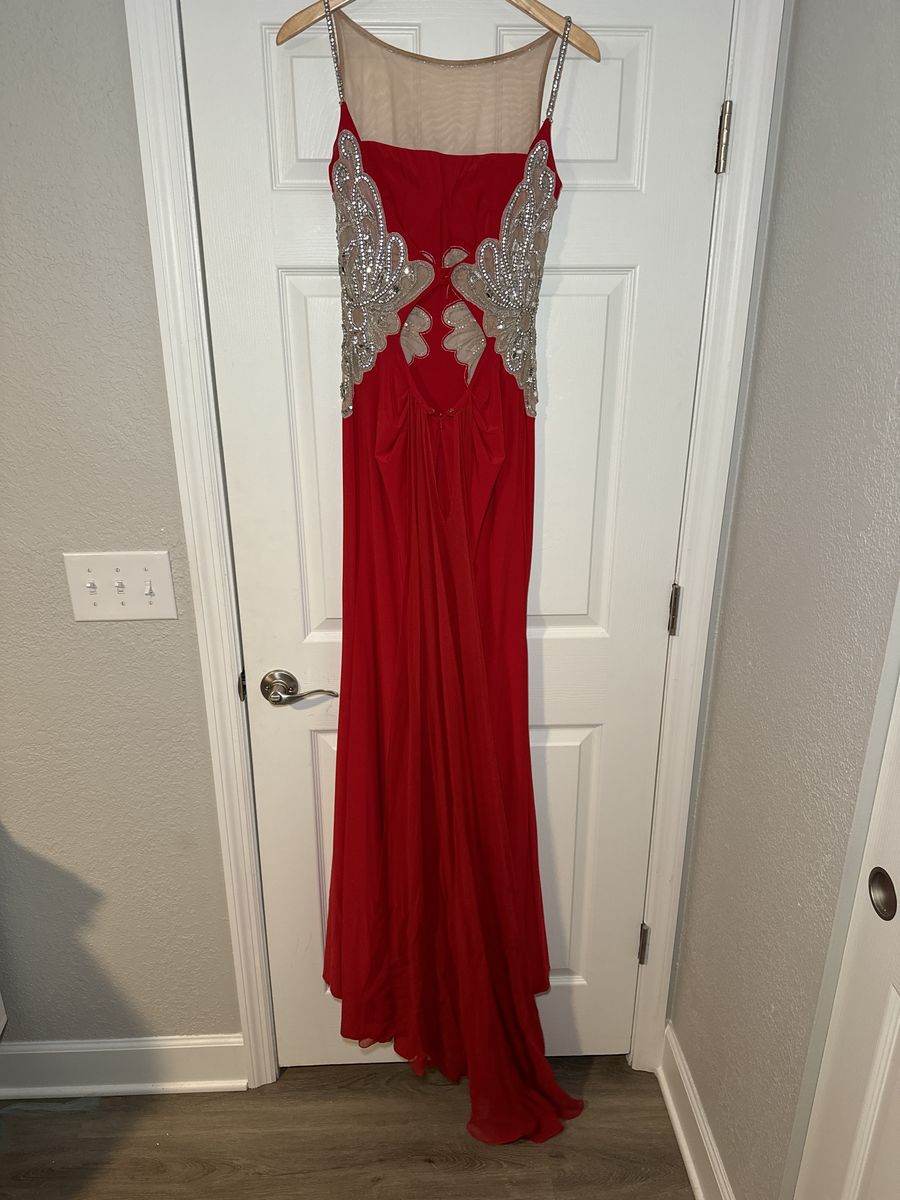 Sherri Hill Size 4 Prom High Neck Sheer Red A-line Dress on Queenly