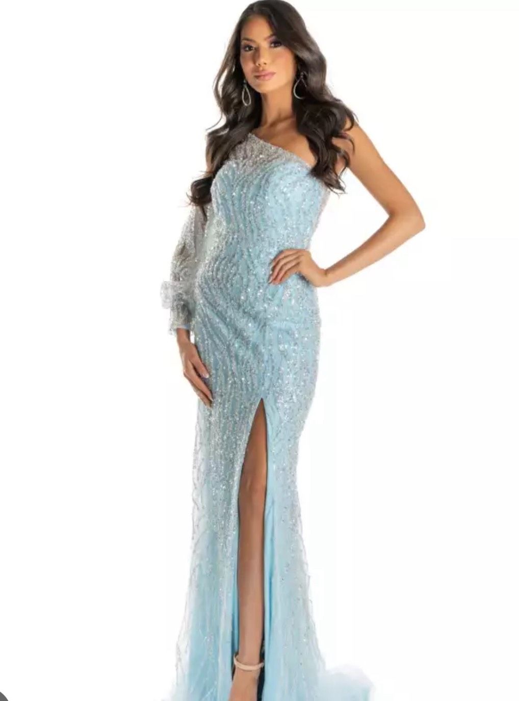 Style 55057 Sherri Hill Size 2 One Shoulder Blue Floor Length Maxi on Queenly