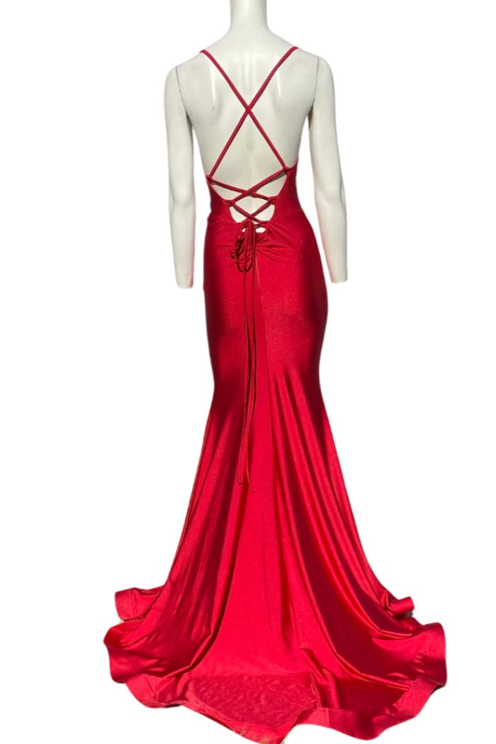 Style 356 Jessica Angel Size 0 Prom Red Side Slit Dress on Queenly