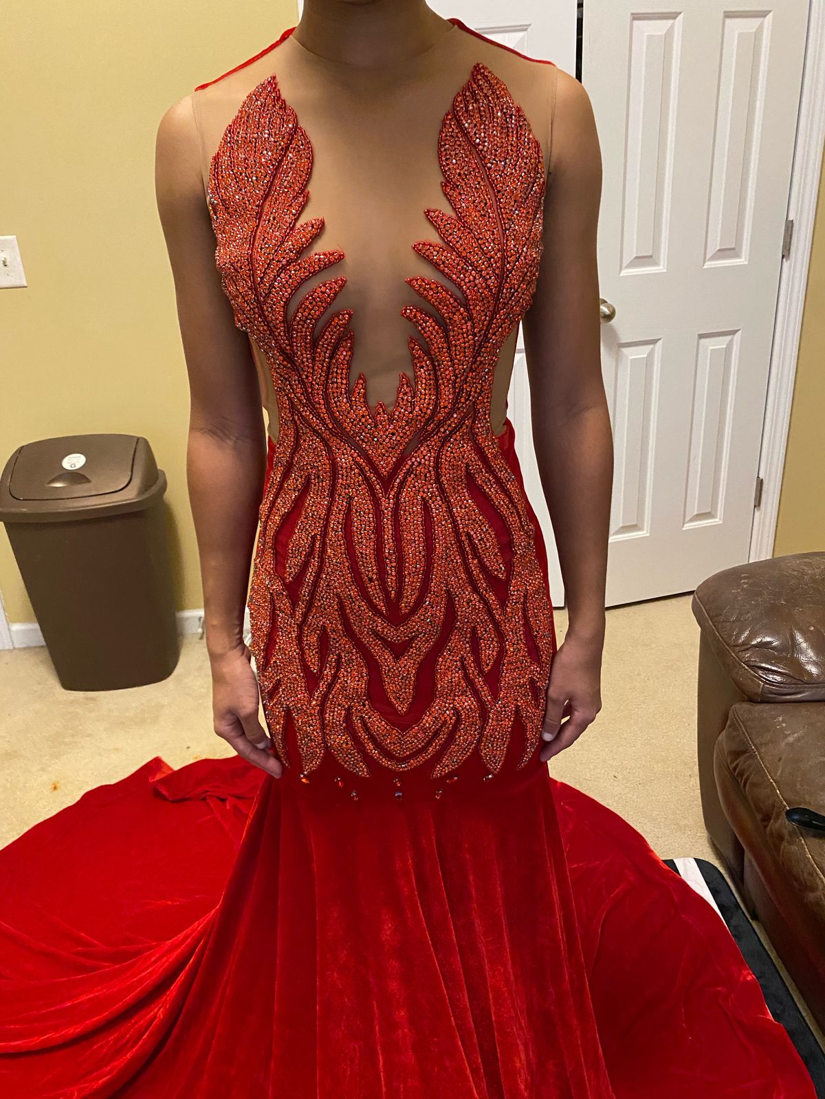 Size S Prom Sequined Red Mermaid Dress on Queenly