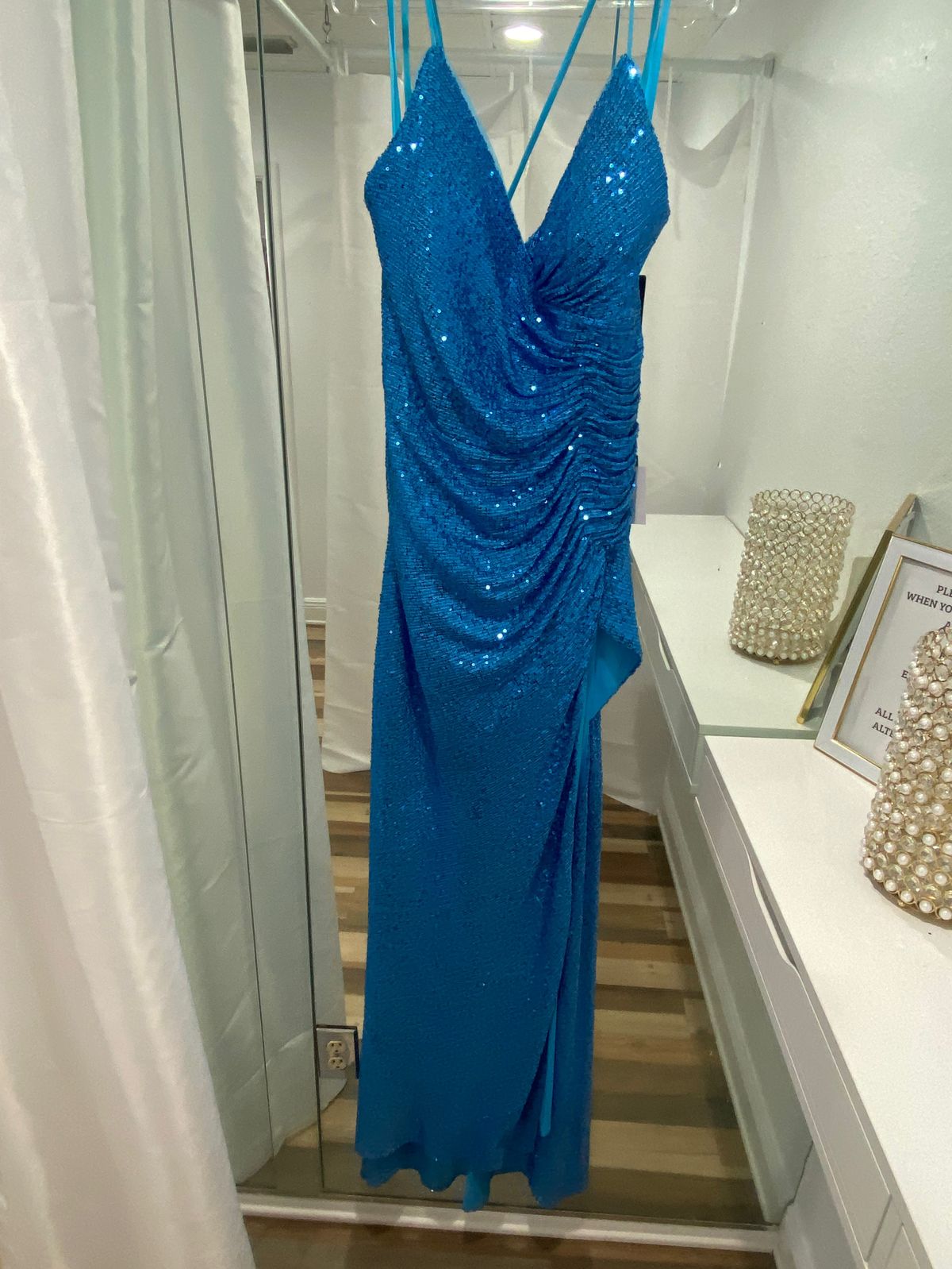 Style CH225 Cinderella Divine Size 10 Plunge Blue A-line Dress on Queenly