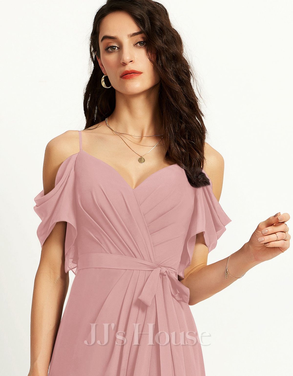 JJ House Size M Bridesmaid Off The Shoulder Pink Side Slit Dress on Queenly