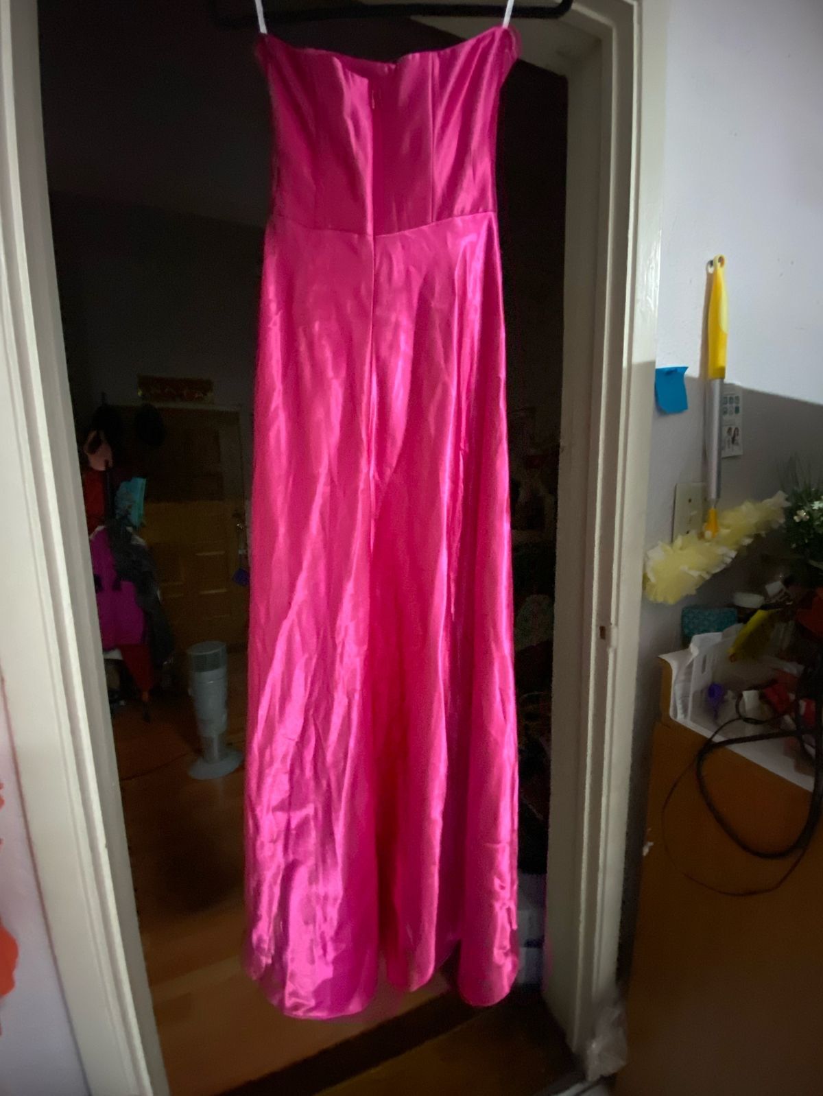 Size 0 Prom Strapless Lace Hot Pink Floor Length Maxi on Queenly