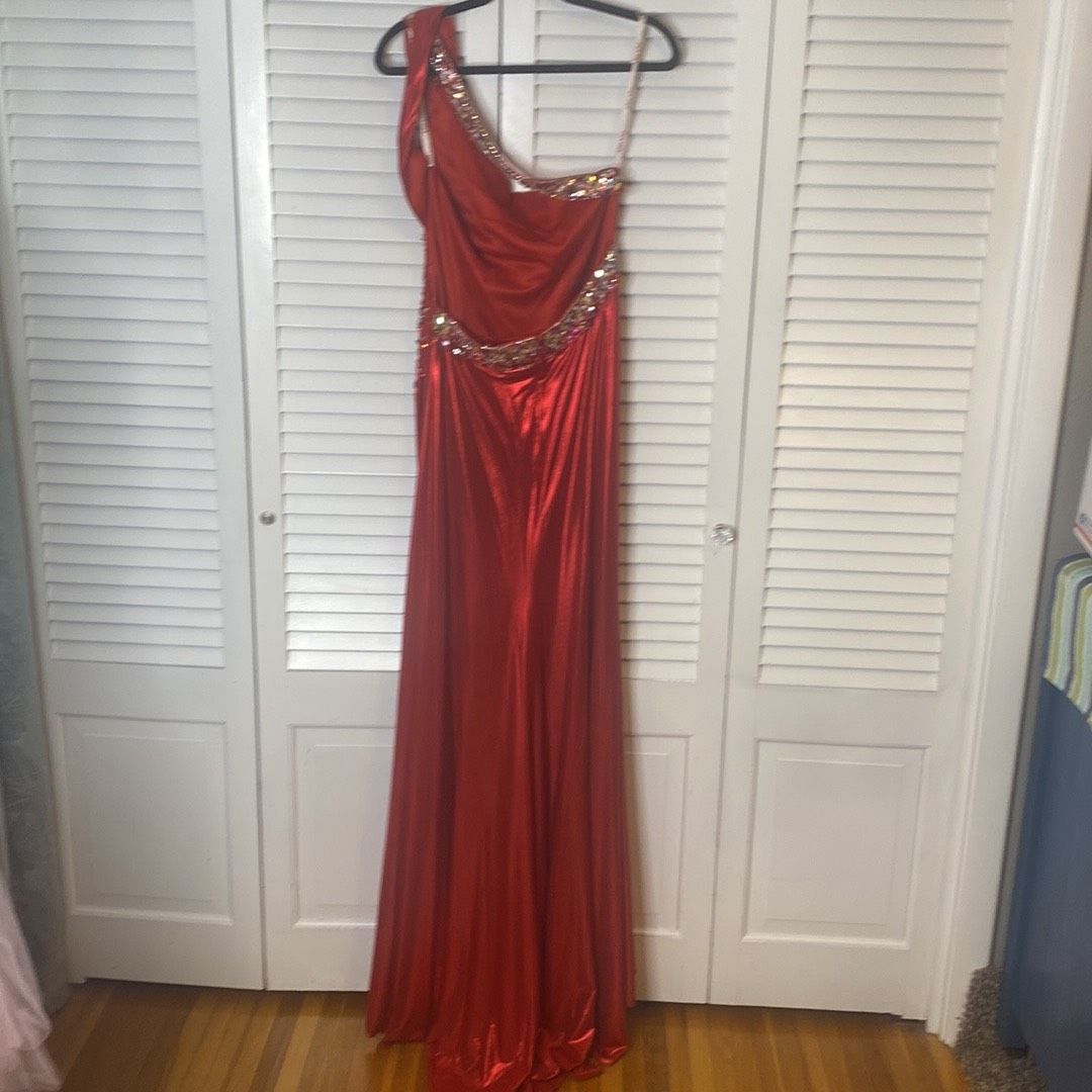 Style P3521 Kiss Kiss Formal Size 12 Prom One Shoulder Red Floor Length Maxi on Queenly