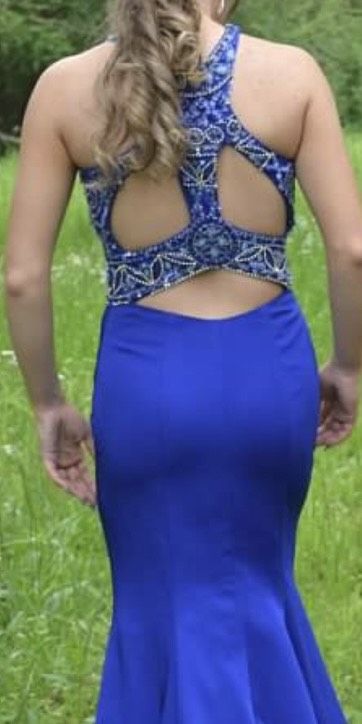 Size 2 Prom High Neck Blue Mermaid Dress on Queenly