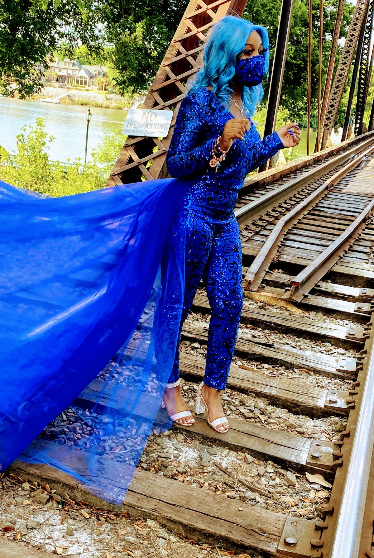 Size 8 Prom Long Sleeve Blue Formal Jumpsuit on Queenly