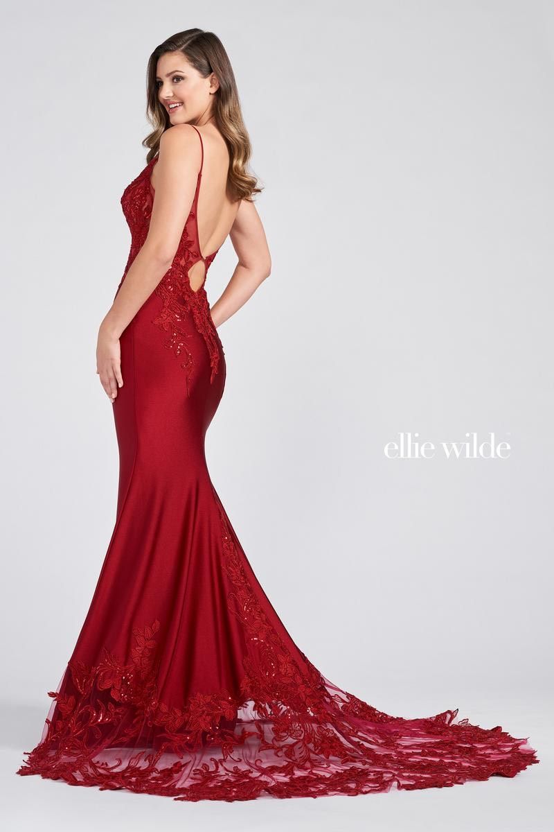 Style EW122094 Ellie Wilde Size 8 Prom Plunge Red A-line Dress on Queenly
