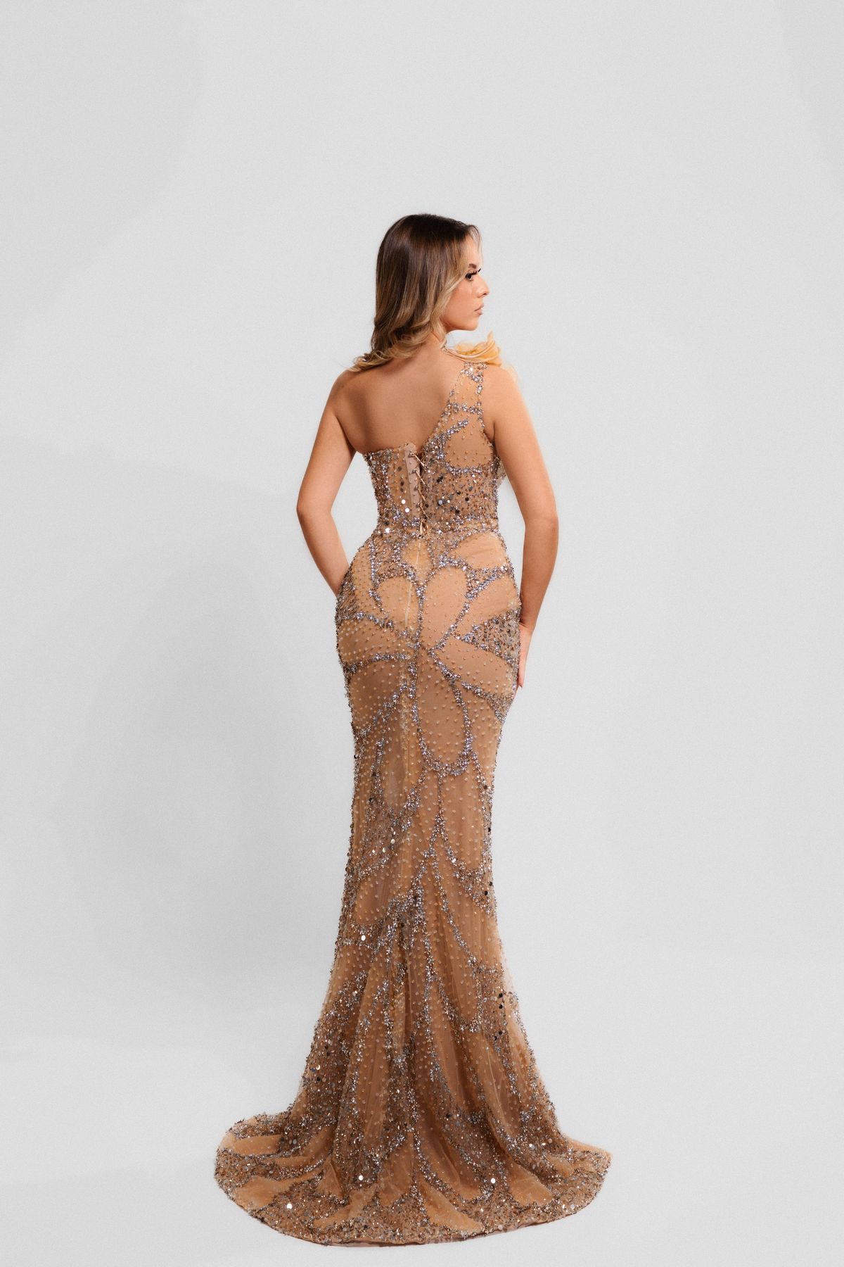Style Flora Minna Fashion Size L Prom One Shoulder Floral Gold Side Slit Dress on Queenly